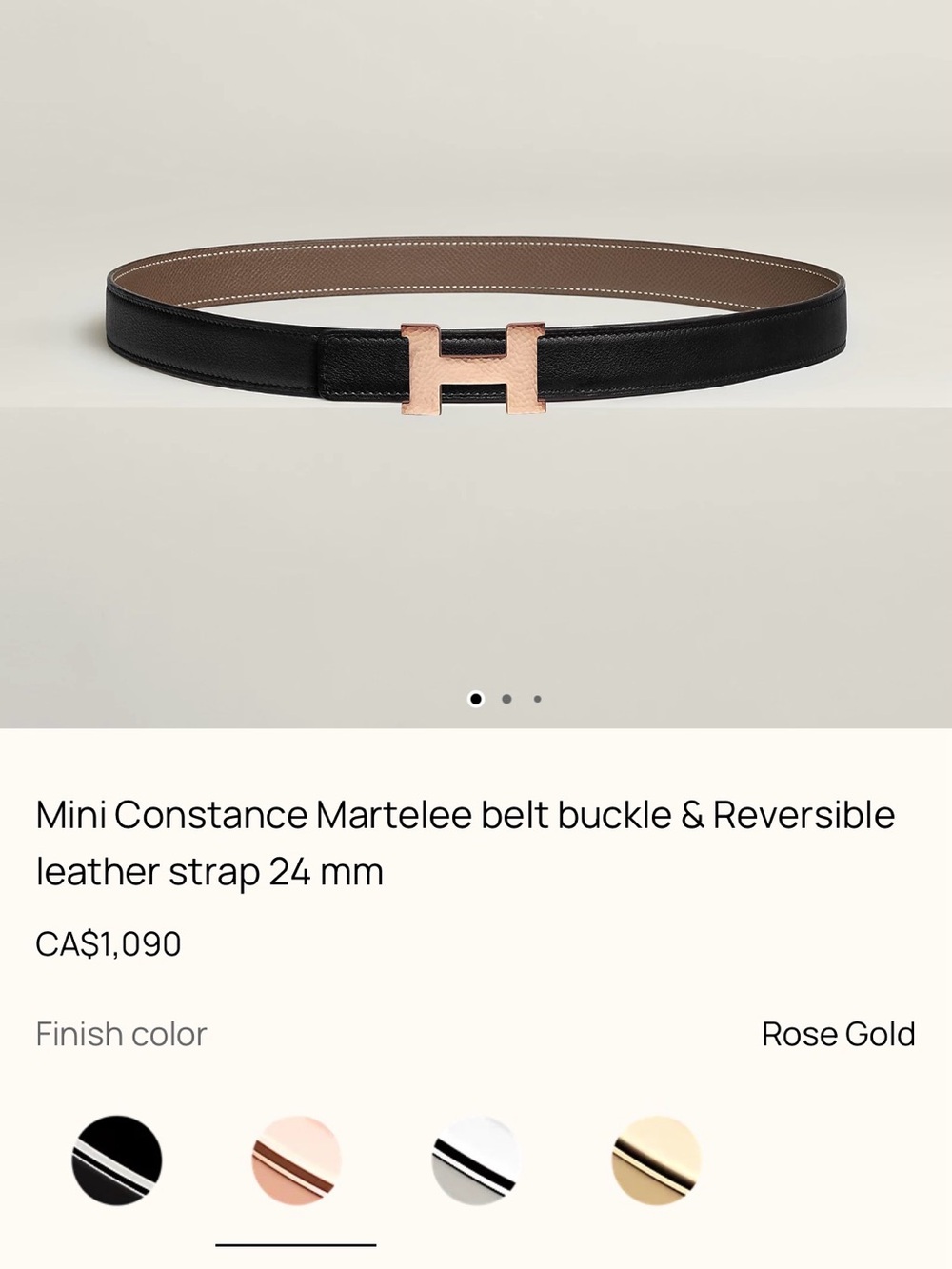 Hermes Black/Etope 24mm Leather Belt with Rosegold Constance Martlelee H Buckle - Picture 6 of 6